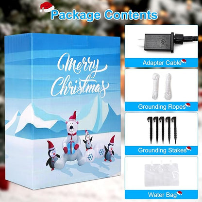 8FT Giant Inflatable Christmas Decorations Cute Polar Bear Penguin Combo，Holiday Decor with LED Lights, Ideal for Outdoor and Indoor Decor for Lawn, Garden, terraces,Xmas Holiday Party New Year
