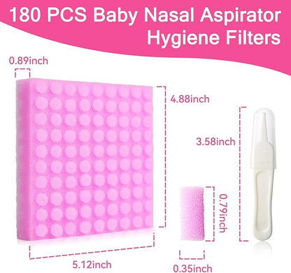 Replacement for NozeBot Electric Baby Nasal Aspirator Filters, 180Pcs Baby Nose Cleaner Hygiene Filters with Nose Cleaning Tweezer for Infants and Toddlers Boys Girls (Purple)