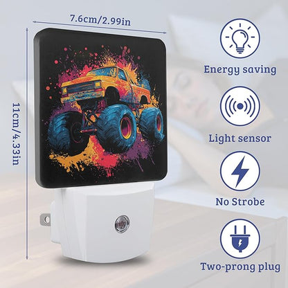 Trucks Night Light Plug Into Wall with Dusk to Dawn Sensor Wall Lamp, LED Nightlights for Bedroom, Bathroom, Kitchen, Hallway, Room Decorative for Boys Girls Women Men Gifts
