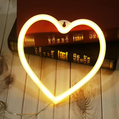 Heart Neon Lights Christmas Decorations, Love Shaped Lamp USB/Battery Operated Night Lights for Gift, Bedroom, Wall, Festival, Party, Valentine’s Day Decor-Heart(Warm White)