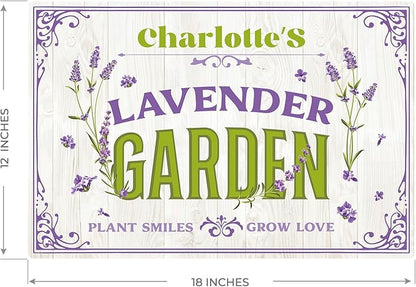 Custom Lavender Garden Sign, Personalized Name for Flower Garden, Christmas Gift and Backyard Décor Sign, 12x18 Inches, Rust Free .063 Aluminum, Fade Resistant, Made in USA by Sigo Signs