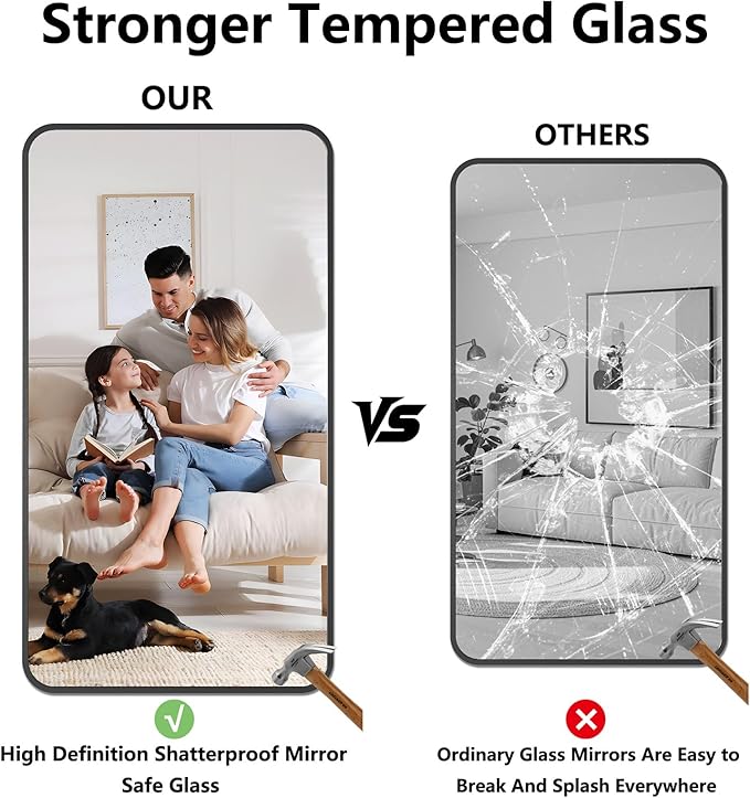 Bathroom Mirror, 30X55 Inch Black Metal Framed Mirror for Bathroom, Tempered Glass, Anti-Rust, Rounded Rectangle Mirror for Restroom, Bedroom, Black