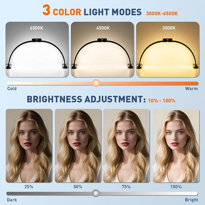 KIRKAS 29inch Large Half Moon Light for Nail Tech, 456 LEDs 3 Color Modes Infinitely Knob Arch Nail Light with Screen and Phone Holder Charging Function, Foldable Lighted Lamp for Manicure,Craft-Black