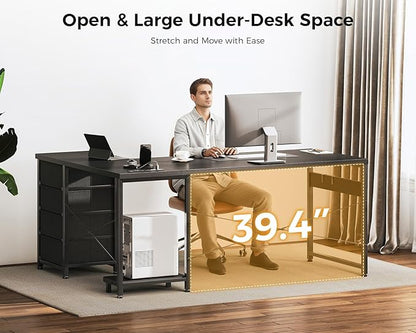 AODK L Shaped Gaming Desk with 4 Drawers, 53" Reversible Home Office Desks with Power Outlets, L Shaped Computer Desk with USB Charging Port and Host Stand, Corner Desk, Easy to Assemble, Black