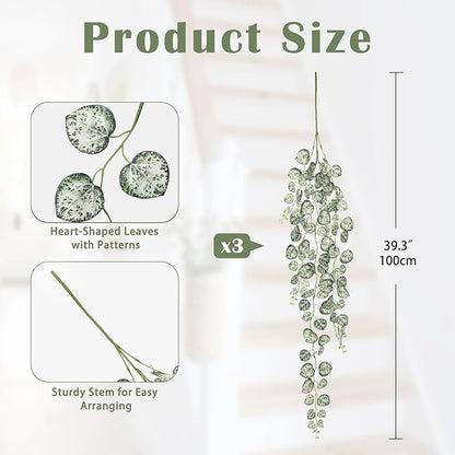 Briful 3 Pack Fake Hanging Plant 39.3" Faux Hanging String of Hearts Plant Faux Trailing Vine with Heart-Shaped Leaves Lush Cascading Artificial Greenery for Home Wall Indoor Outdoor Porch Decor