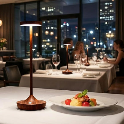 Rechargeable Cordless Table Lamp, 6000mAh Battery Powered LED Desk Lamp, Portable Metal Touch Lamp with 3-Level Dimming, Waterproof Outdoor Light for Patio, Restaurant, Dining (2 Woodgrain)