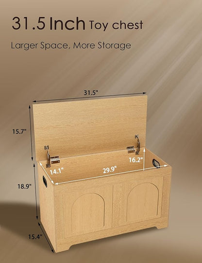 DINZI LVJ Storage Chest, 31.5”Wooden Toy Box with 2 Safety Hinges, Entryway Storage Bench with Flip-Top, Sturdy Storage Trunk for Living Room, Bedroom, Easy Assembly, Natural