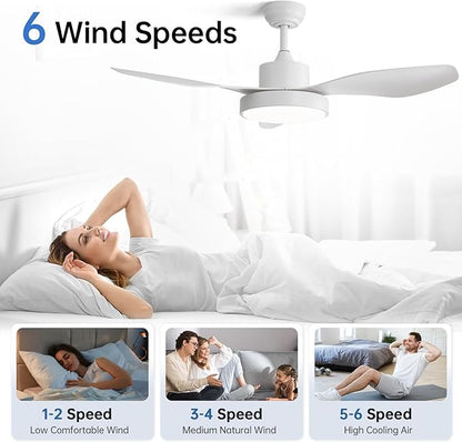 48 Inch Ceiling Fan with Lights Flush Mount Modern Energy-Efficient Outdoor Ceiling Fans with Remote,3 CCT Dimmable Quiet DC Motor & Timer for Patio/Bedroom/Farmhouse (White, 48 Inch/Smart Control)