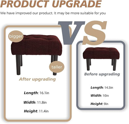 HOUCHICS Fur Padded Foot Stool, Small Ottoman Foot Rest with Wooden Legs,Modern Rectangle Chair Foot Rest Foot Step Stool for Living Room, Couch, Desk（Wine Red