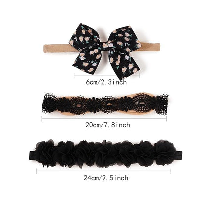cherrboll Baby Girl Nylon Headbands, 3Pcs Handmade Floral Hair Bows, Stretchy Flower Hairbands for Newborns Infants Toddlers