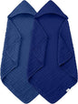 Spotted Play 2 Pack Hooded Baby Towels - 100% Muslin Cotton for Newborns, Infants, Toddlers - Large 32x32 Inch Size - Highly Absorbent and Essential for Newborn Care, Deep Navy