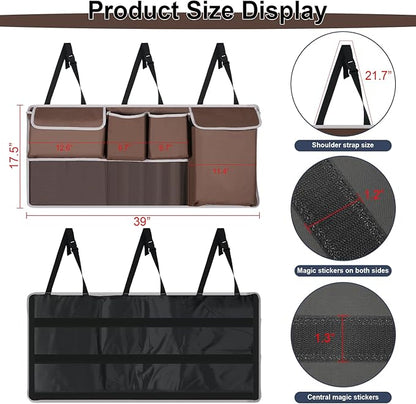 UYYE Trunk Hanging Organizer, Backseat Storage Bag, Collapsible Car Interior Accessories with 4 Pockets & 2 Mesh Pouches for Tools, Provide More Storage Trunk Space for SUV, Jeep, MPVs (Brown)