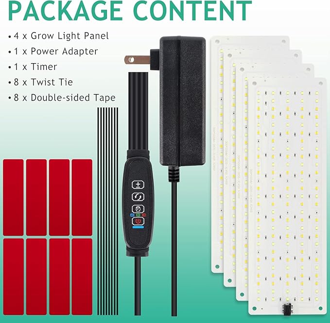 LBW Plant Grow Light, 540 LEDs Full Spectrum Plant Lights for Indoor Growing, Under Cabinet Grow Lamp with 4/8/12H Timer, 3 Lighting Modes, 10 Dimmable Levels, 4 Pack