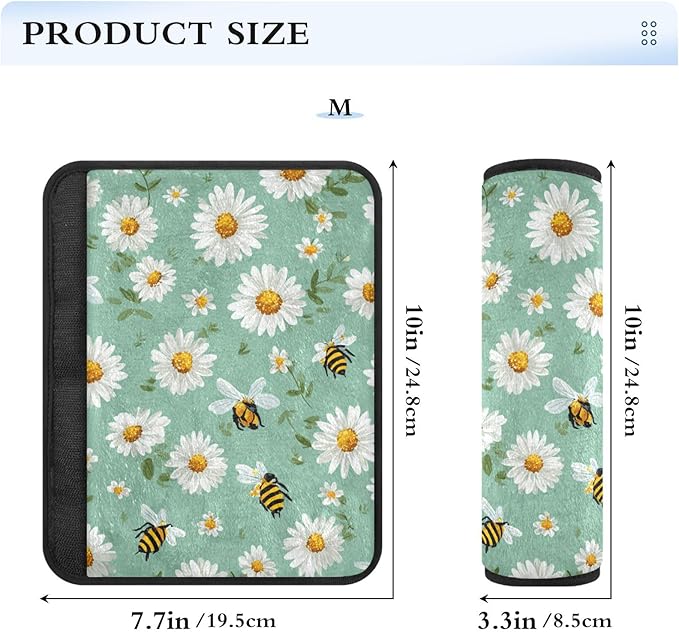 2 Pack Seatbelt Covers Seat Belt Cover Pad for Adults Boys Girls Car Seat Strap Covers Pads Cushion Universal Shoulder Strap Pad Protector for Backpack Camera Bag 10x7.7Inch Mint Green Daisy Flowers a