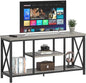 FOLUBAN Modern TV Stand for TVs up to 55 Inch, Rustic Wood Entertainment Center with Storage Shelves, Industrial Media TV Console and TV Table for Living Room Bedroom, 47 Inch Light Grey