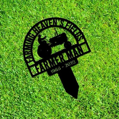 Custom Farming Fields Memorial Metal Stake – Personalized Farmer Tribute, Grave Marker, Tractor Yard Art, Sympathy Gift (Farming Memorial)