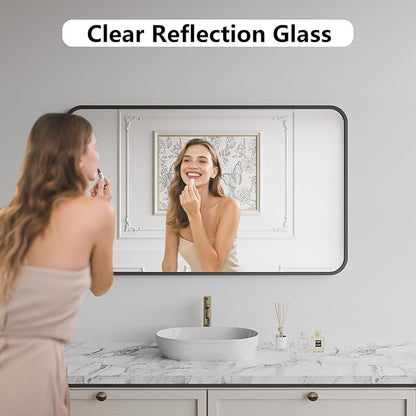 Bathroom Mirror, 30X50 Inch Black Metal Framed Mirror for Bathroom, Tempered Glass, Anti-Rust, Rounded Rectangle Mirror for Restroom, Bedroom, Black