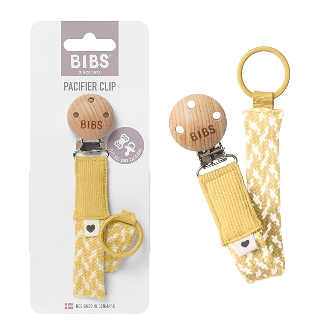 BIBS Paci Braid Dummy Chain Organic Cotton Danish Design, One Size (0-36 Months), Pale Butter