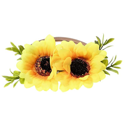 Tieback Daisy Flower Crown Elastic Sunflower Flower Headband Baby Girl Toddler Floral Crown Wreath Newborn Hair Accessories (Sunflower)