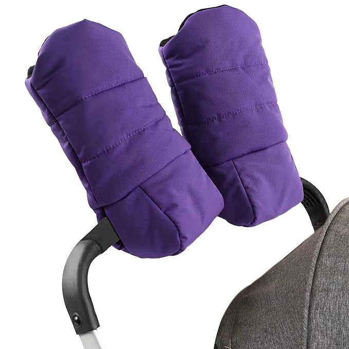 Zsedrut Stroller Gloves Universal Winter Anti-Freeze Stroller Mittens Water Repellent Hand Warmer Muff Fleece Lined,Winter Stroller Accessories (Purple)