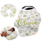 Personalised Car Seat Cover for Babies - Multi-use Carseat Canopy Cover with Name, Car Seat Covers, Christmas Birthday Gifts for Infant Boys and Girls Light Green Flower