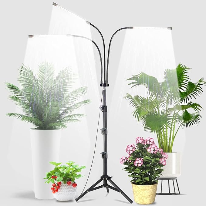 GHodec Grow Light with Stand, 60 LED 5500K Full Spectrum Floor Plant Light for Indoor Plants Growing,5 Dimmable Levels & Auto On/Off Timer,Tripod Stand Plant Lamp Height Adjustable