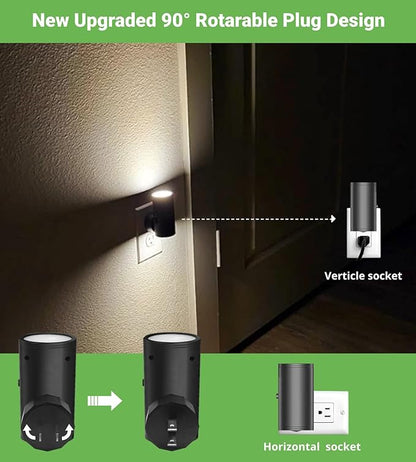 4 Pack Dimmable LED Night Light Plug-in with Dusk to Dawn Sensor, 5000K Daylight, 0-300LM Adjustable Brightness & 180° Rotating Head, Auto On/Off, for Bedroom, Bathroom, Kitchen, Hallway Outlet