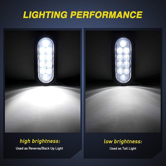 Nilight 6 Inch Oval White Trailer Tail Lights 2PCS 10 LED w/Flush Mount Grommets Plugs IP67 Waterproof Reverse/Back Up Lamp for Truck RV Camper Boat Jeep, White