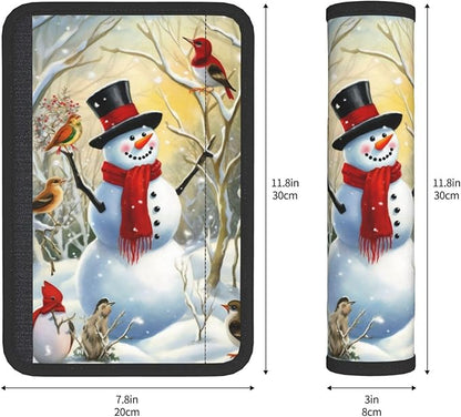 Birds Snowman Winter Seat Belt Cover Fits Cars Trucks SUV Sedans Sweat Absorption Car Seatbelt Strap Cover, Christmas Snowflake Auto Interior Accessories Protector