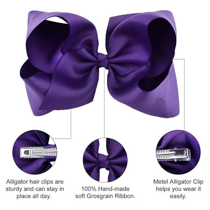 DEEKA 12 PCS 6" Big Hand-made Grosgrain Ribbon Hair Bow Alligator Clips Hair Accessories for Little Teen Toddler Girls - Purple