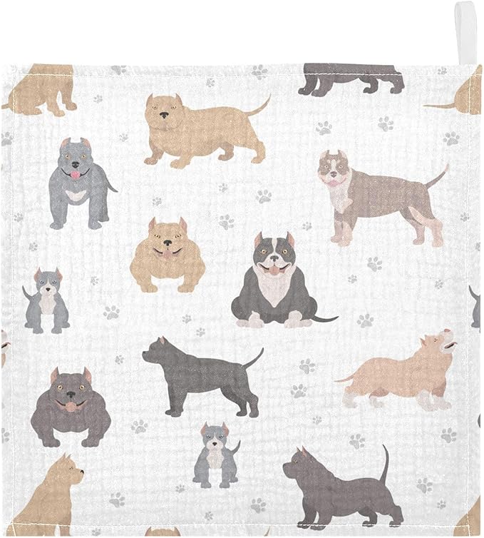 vvfelixl Baby Muslin Washcloths American Bully Dogs Baby Burp Cloths Cotton Baby Face Towel for Newborn Infants Boys Girls Soft and Absorbent 11.8 X 11.8In, 3 Pack