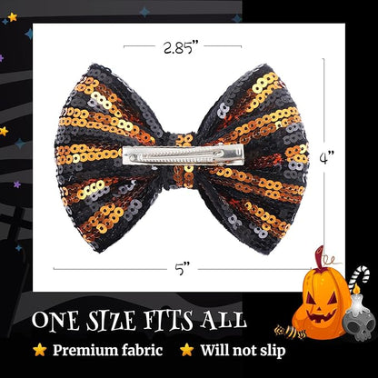 Halloween Baby Girl Clips Alligator Clips Hair Sequins Bows Toddler Girls Sparkly Glitter Baby Barrettes Cheer Bows Kids Hair Bow Black Stripe