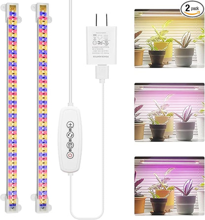 Mosthink Grow Lights for Indoor Plants Full Spectrum, Grow Light Strips with Auto Timer 3/6/12 H, Plant Lights with Red Blue White LEDs, 3 Lighting Modes,5 Dimmable Levels, 2 Packs,Updated Controller