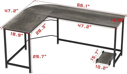 Teraves Reversible L Shaped Desk, 66.1" Gaming Desk, Corner Desks for Home Office, Space Saver Workstation Table, Modern Wooden Desk, BOAK