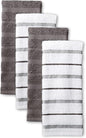 KitchenAid Albany Kitchen Towel 4-Pack Set, Charcoal Grey/White