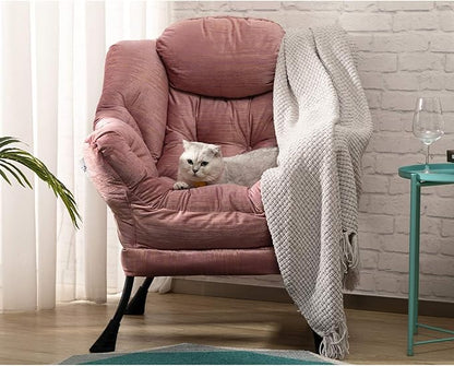 HollyHOME Modern Fabric Large Lazy Chair, Accent Oversized Comfy Reading Chair with Armrest, Thick Padded Cozy Lounge Sofa for Living Room, Bedroom, Dorm, Gilding Pink