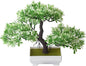 Mini Artificial Bonsai Tree Fake Plants - Artificial Plant Welcome Pine Treewith Plastic Cement Pots for Home Office Décor (White)