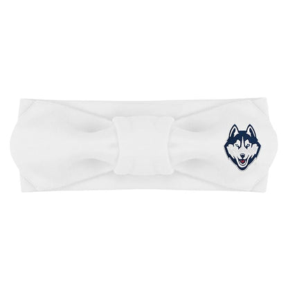 Creative Knitwear Connecticut Huskies Infant Girls White Solid Hair Knot Headband Embroidered Logo - Size Newborn - 4T