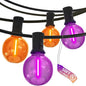 SUNSGNE G40 LED Halloween String Lights Outdoor 50FT Halloween Globe Lights with 27 LED Shatterproof Clear Orange Purple Bulbs(2 Spare) for Patio Balcony Backyard Pergola Decor