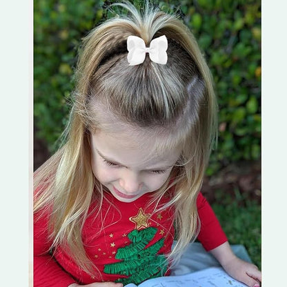 6 PCS 3" Grosgrain Ribbon Hair Bows - Alligator Clips for Toddlers in Solid Color (White)
