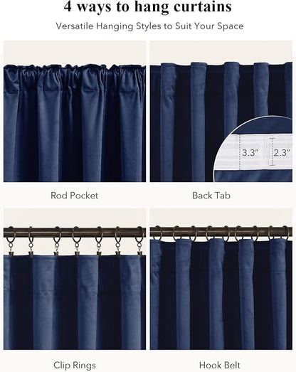 StangH Navy Blue Living Room Curtains 105 inches Long Back Tab Light Blocking Thermal Insulated Window Drapes for Bedroom Heavy Thick Privacy Panels, W52 x L105, 2 Panels