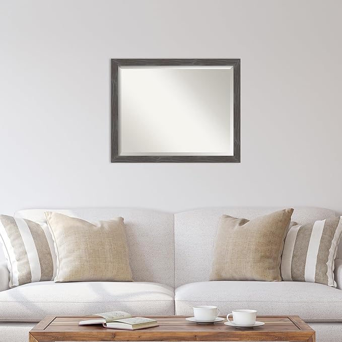Amanti Art Grey Wall Mirror 25x31 Woodridge Rustic Grey Rectangle Bathroom Mirror for Wall Decor Living Room, Large Rustic Farmhouse Wood Frame, Hangs Horizonally and Vertically, Bathroom Decor