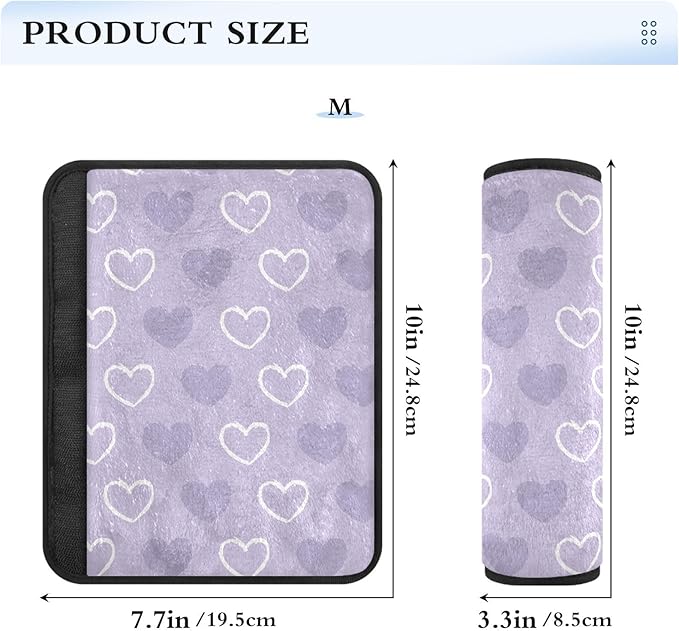 2 Pack Seatbelt Covers Seat Belt Cover Pad for Adults Boys Girls Car Seat Strap Covers Pads Cushion Universal Shoulder Strap Pad Protector for Backpack Camera Bag 6.5 x 6.5 Inch Purple Heart