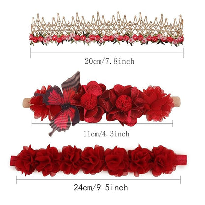 Baby Girl Nylon Headbands Flower Hair Bows Accessories-Elastic Hair Band Crown Handmade FLoral Wraps Birthday Christmas Gifts for Girls Newborn Infant Toddler 3Pcs