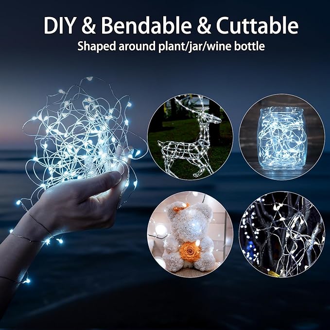VOOKRY 8 Pack 30 LED Fairy Lights Battery Operated String Lights - 10 ft Mini Silver Wire Firefly Starry Moon Lights for DIY Crafts Wedding Party Table Centerpieces Bedroom Christmas(Cool White)