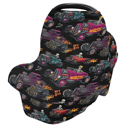 Hot Rod Baseball Racing Car Baby Car Seat Covers Checkered Flag Carseat Canopy Soft Infant Stroller Cover Nursing Breastfeeding Covers for Girls Boys Newborn Fit Summer Spring Autumn