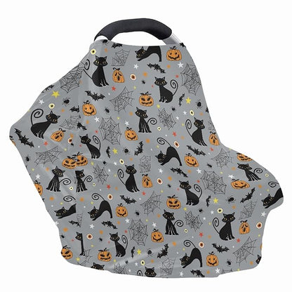Coldinair Black Cat Print Nursing Cover Baby Breastfeeding Cover for Infant Feeding Cover Breathable Privacy Breast Feeding Cover Carseat Canopy Cover with Halloween Pumpkin Bat and Cobweb Pattern