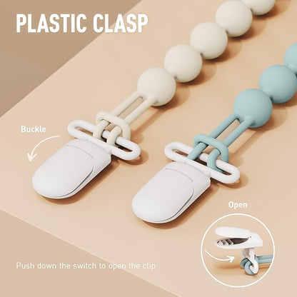 Cuddle Campus Silicone Pacifier Clip Holder with One Piece Design, Pack of 5 Soft Flexible Binky Clips for Baby Boy and Girl Set 1((3M+ Plastic Clip)