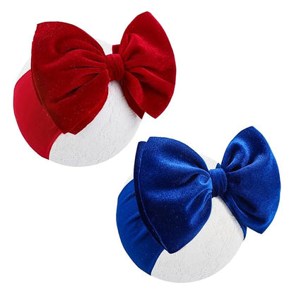 YanJie 4th of July Nylon Headbands for Baby Girls - Red Velvet Handmade Hair Accessories for Infants and Toddlers