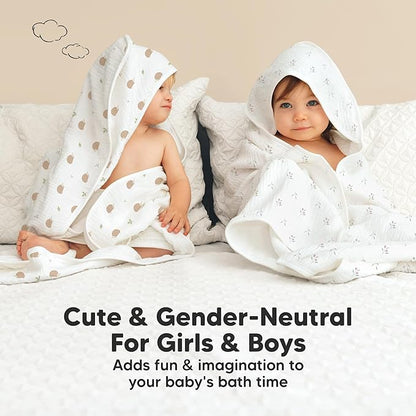 KeaBabies Muslin Baby Bath Towels with Hood for Girls, Boys -Large Organic Cotton Hooded Baby Towels for Newborns,Toddlers,Infant,Kids,Soft Absorbent Newborn Bath Essentials Gift Set(Petunia, Regular)